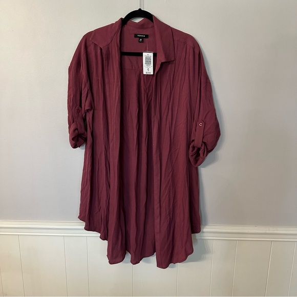 Torrid Women’s Maroon Gauze Open Front 3/4 Sleeve Kimono Shirt Sz 00, M/L NWT - Picture 2 of 8